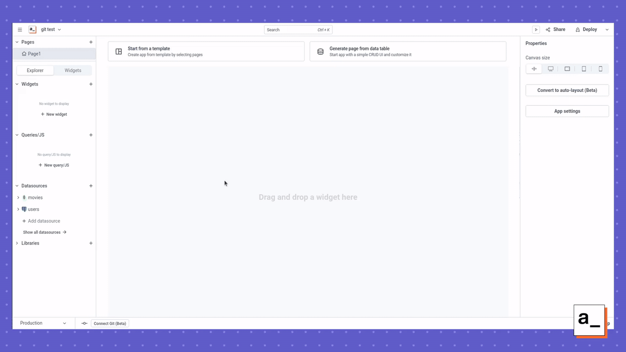 A screen recording showing how to connect an Appsmith application to Git.