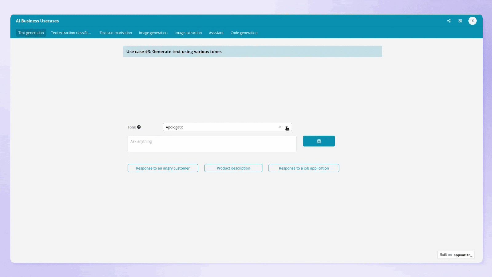 Screen recording showing AI’s ability to generate text with specific tones and styles.
