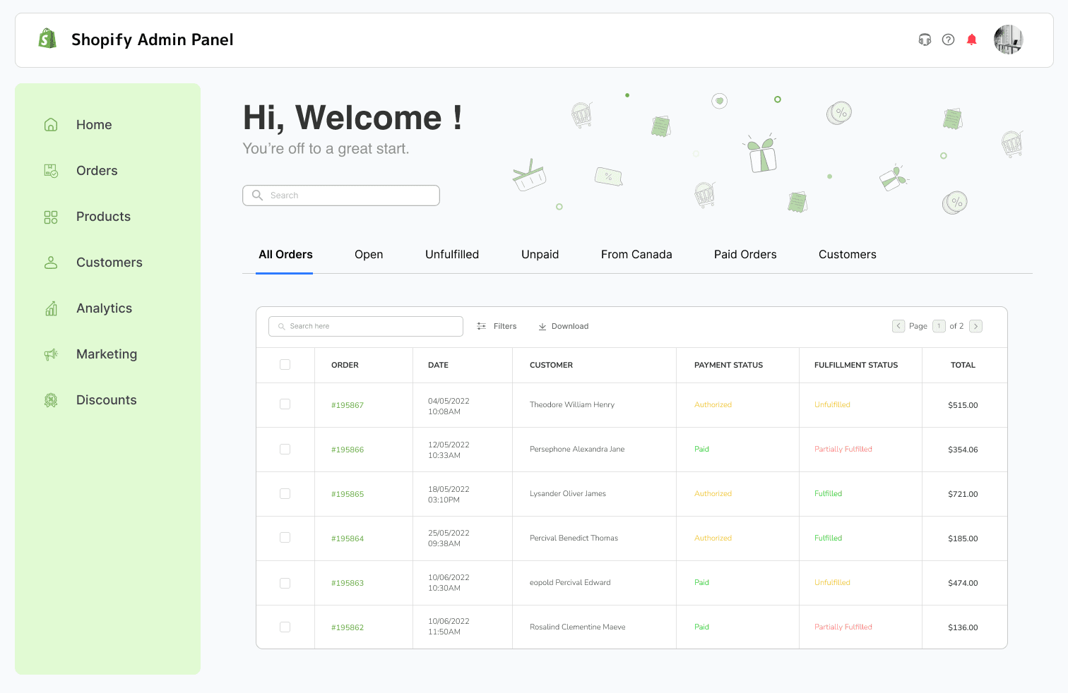 Shopify Admin Panel