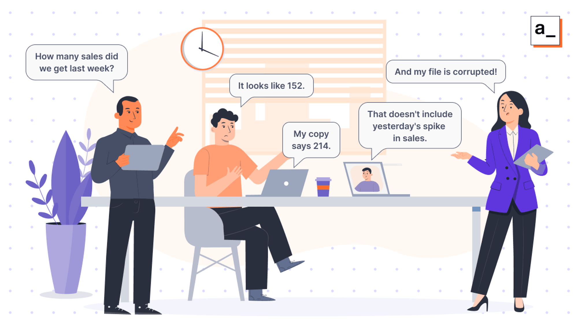 A screenshot of different people disagreeing on simple data because they are using Excel to track their business metrics.
