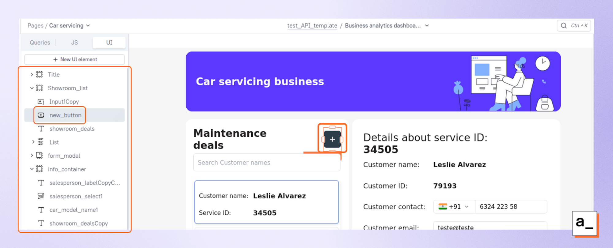Screenshot showing the widget pane on the left of the Appsmith application.