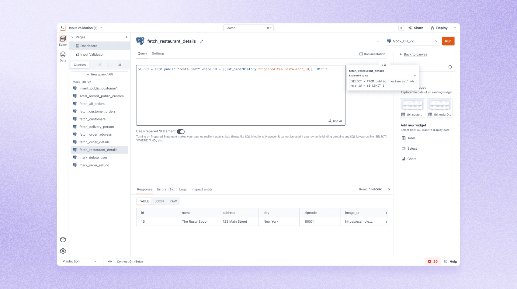 An image with lilac background and a screenshot of the improved IDE in Appsmith.