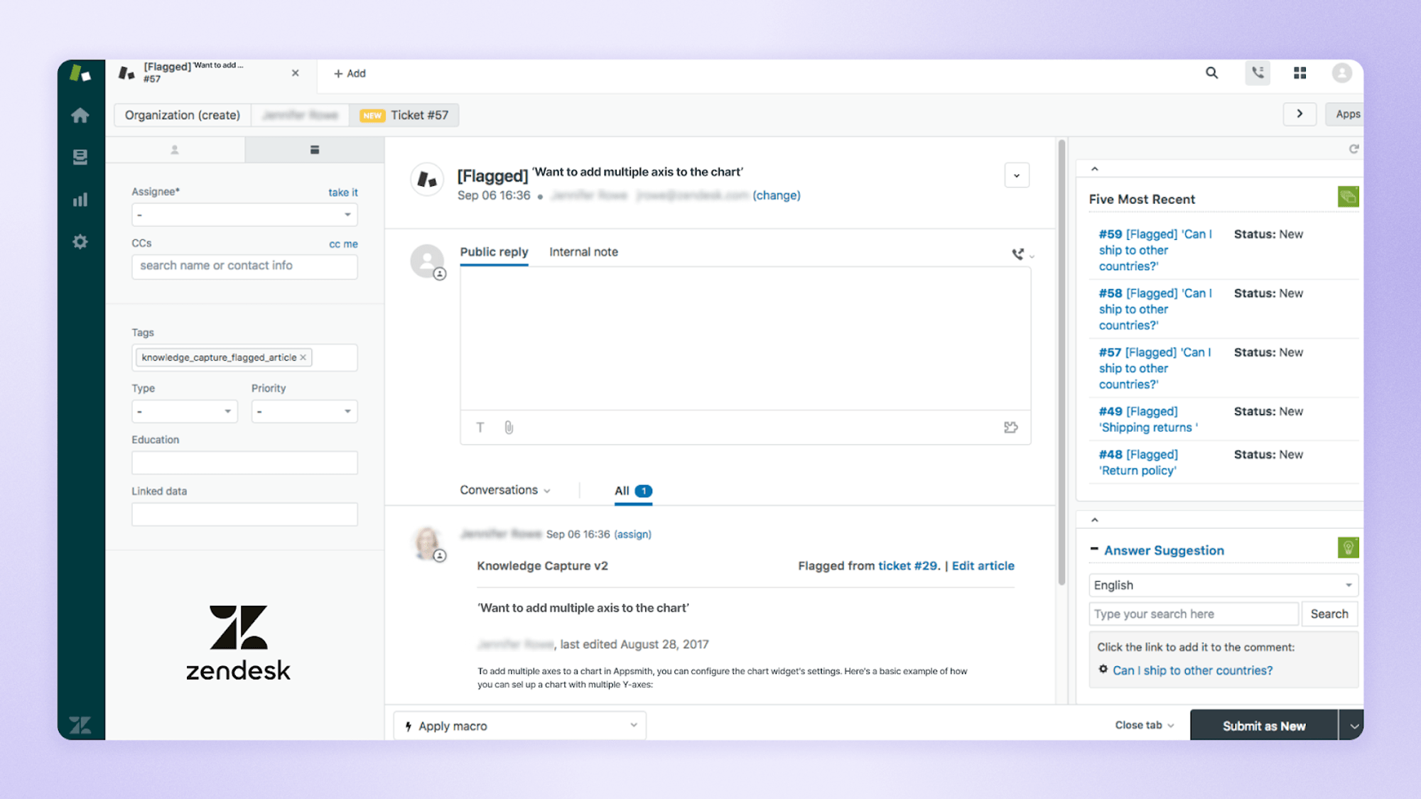 Screenshot comparing the metadata available in Zendesk