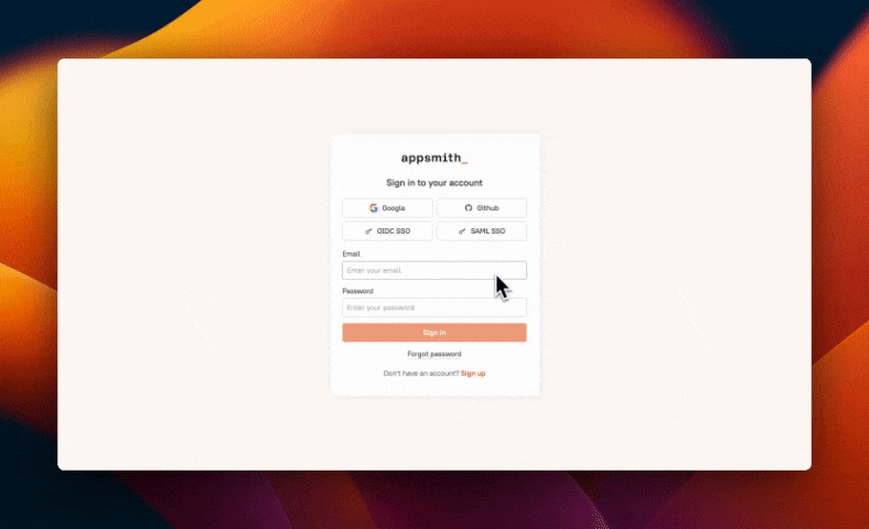 Screen recording showing some of the authentication options available in Appsmith.