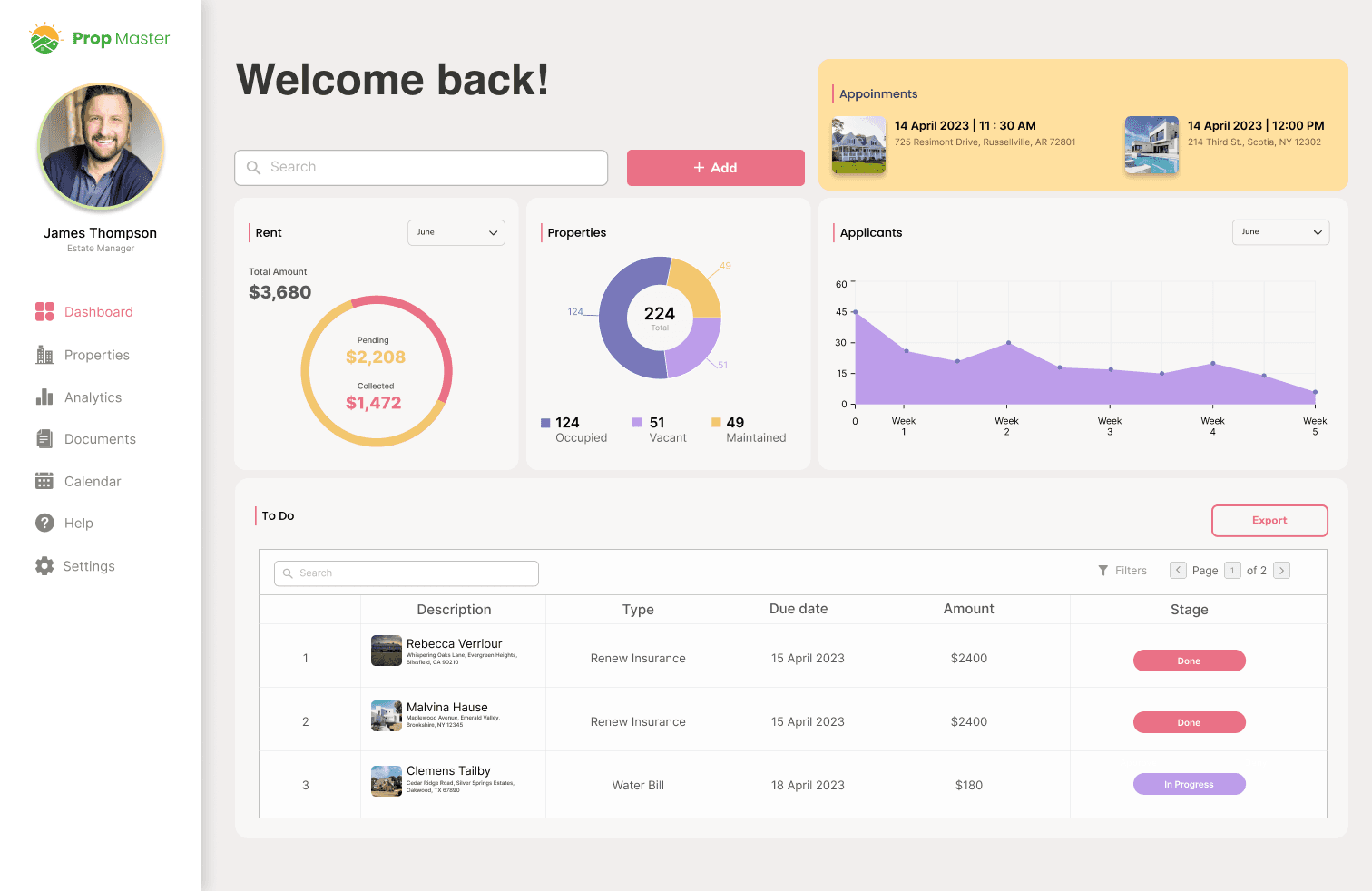 Property management dashboard