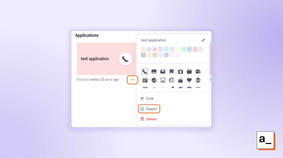 Screenshot showing how to export an entire application.