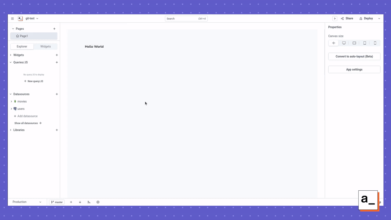 A screen recording showing how to identify your current branch and switch to a new one in Appsmith.