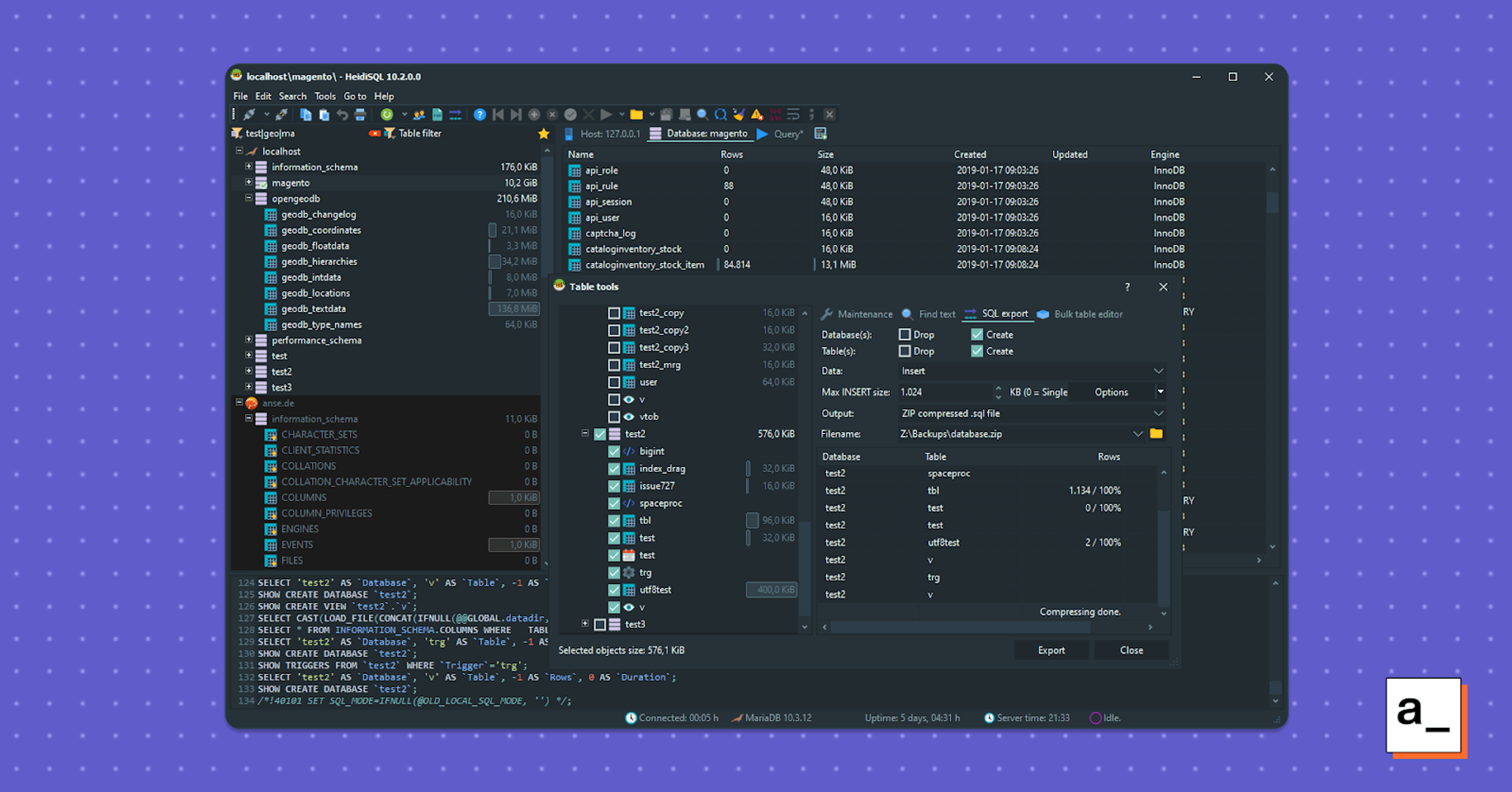 A screenshot of the HeidiSQL interface