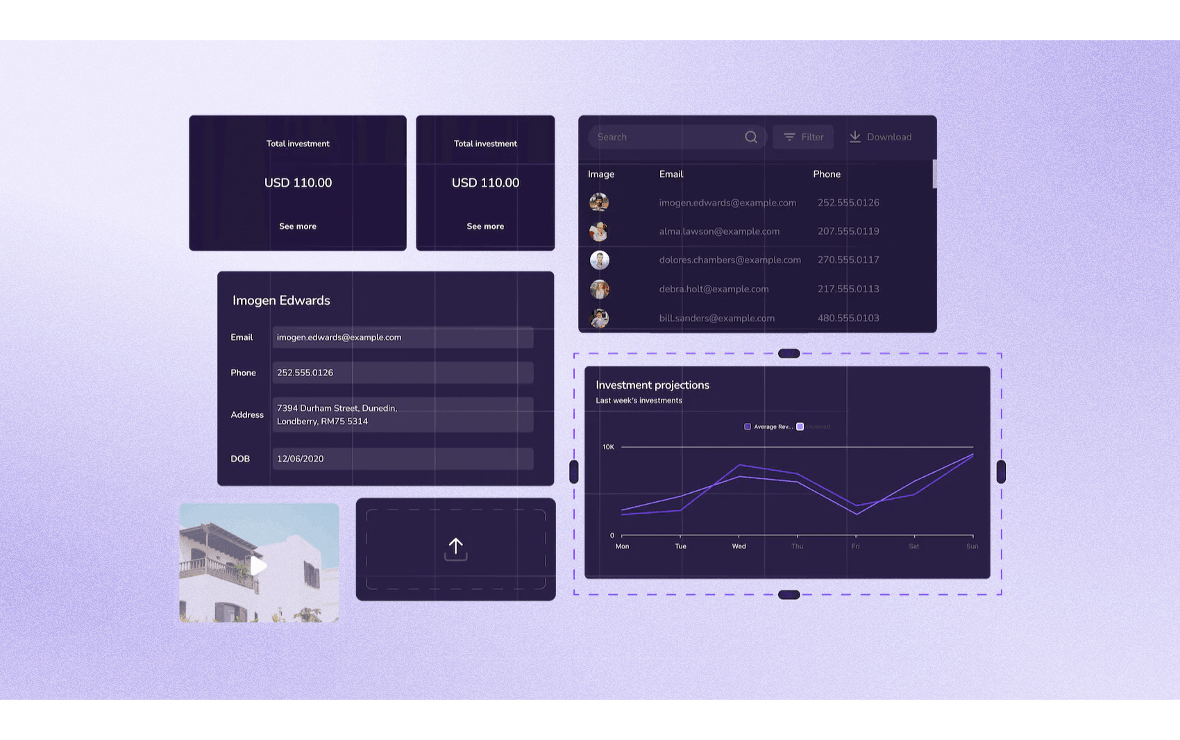 A diverse data dashboard showcasing various types of information.
