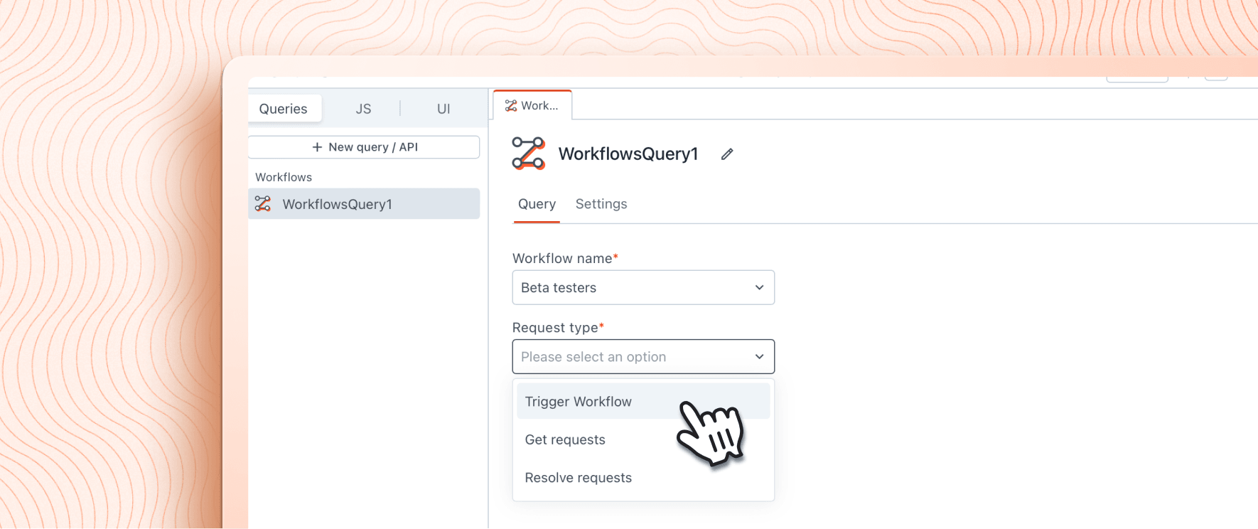 An image with an orange background with a screenshot of the product.
