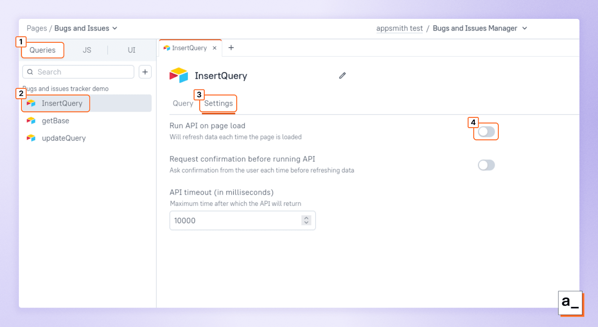 Screenshot showing the menu of queries that automatically run on page load