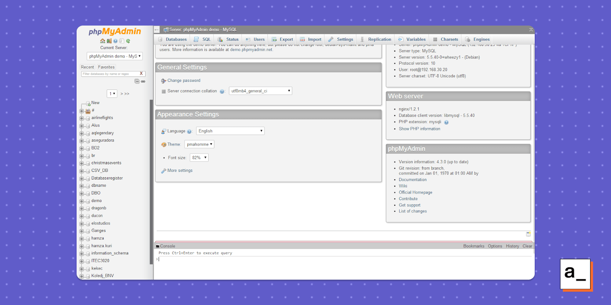 A screenshot of the phpMyAdmin interface