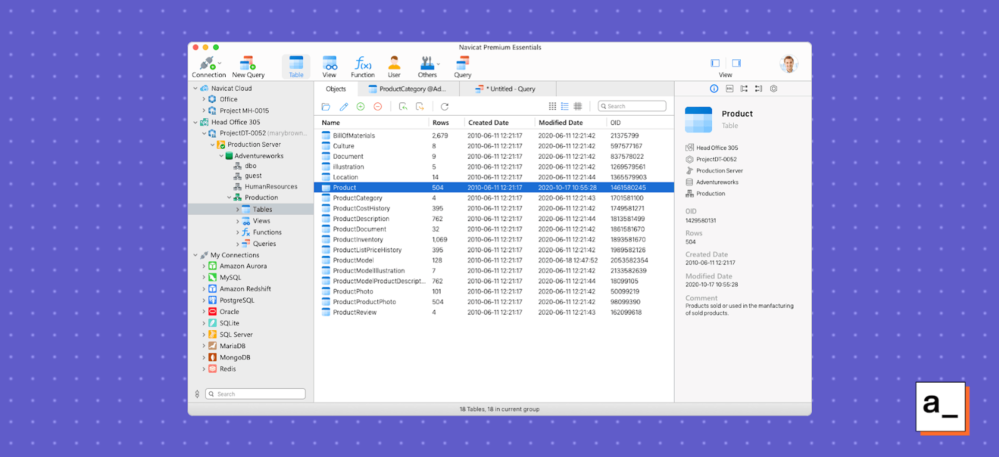 A screenshot of the Navicat website