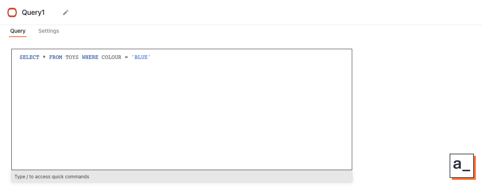 A query on the New Query page for an Oracle database as a datasource