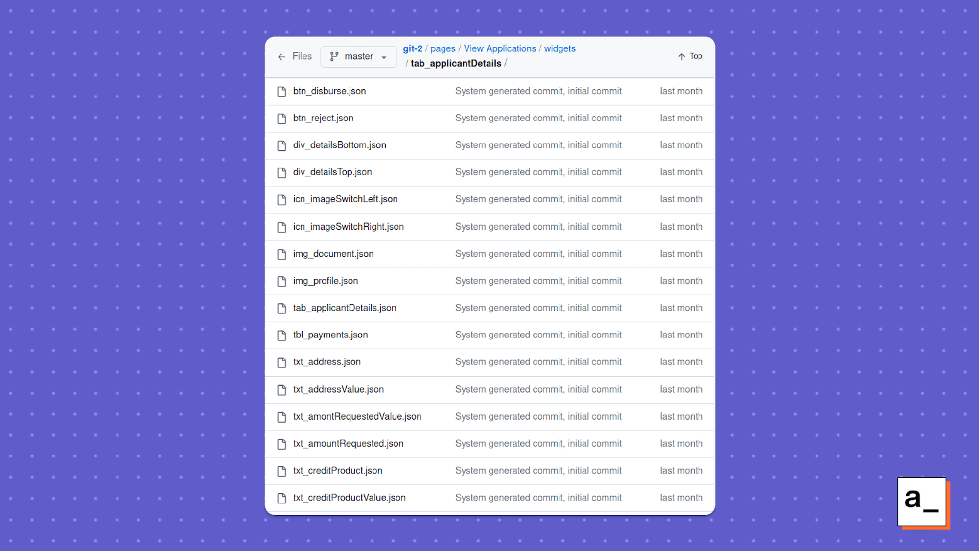 A screenshot showing some of the files that make up the tabs widget in Appsmith.