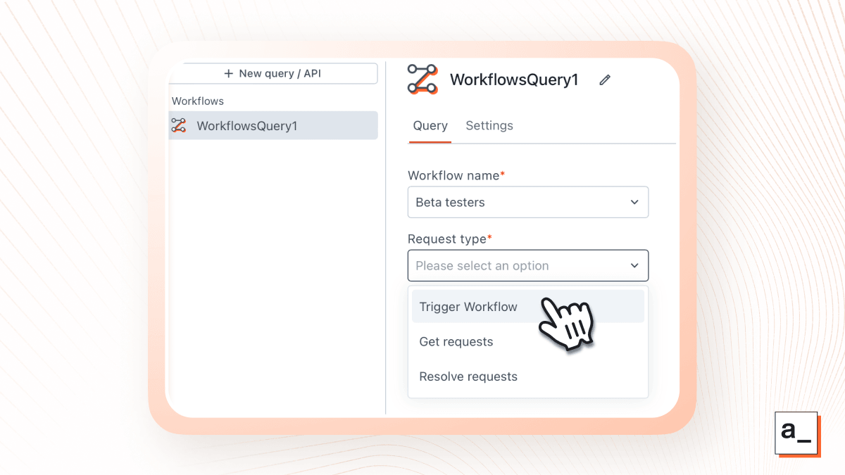 Appsmith Workflows queries allow Appsmith user interfaces and workflows to interact.